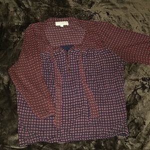 Burgundy and Navy Patterned Blouse
